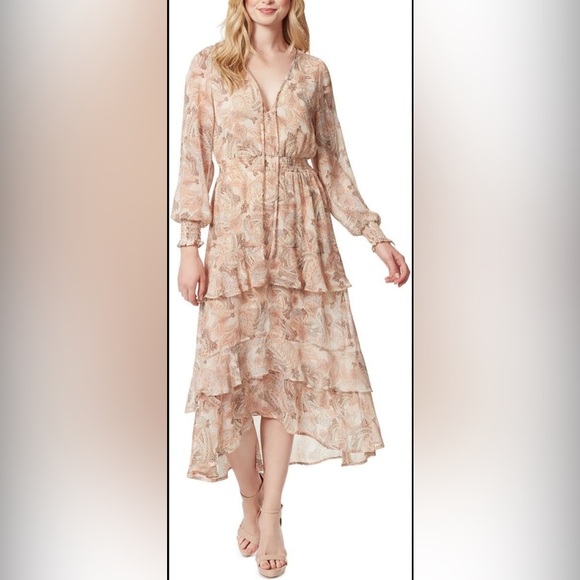 Jessica Simpson Harmony Tiered Ruffle Paisley High Low Maxi Dress Sz Sm - Picture 1 of 14